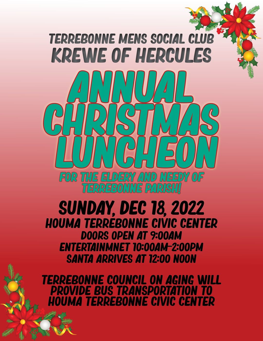 Krewe Of Hercules Annual Christmas Luncheon for Elderly and Needy of 