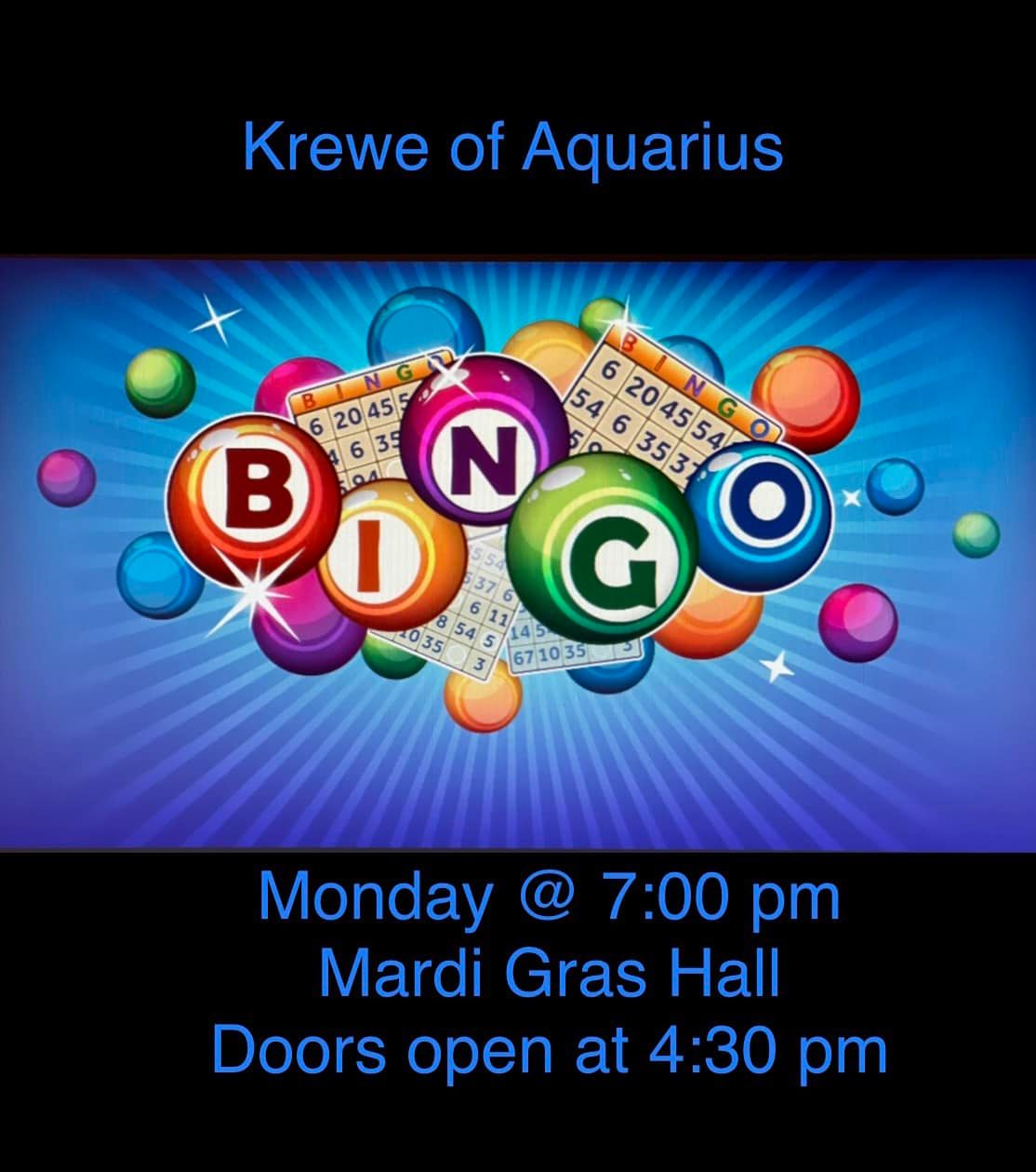 Krewe of Aquarius Monday Night Bingo Visit HoumaTerrebonne, LA